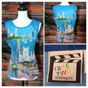 Take Two Vintage Tank Top L Chicago Art Scene Beaded Sequin 100% Cotton